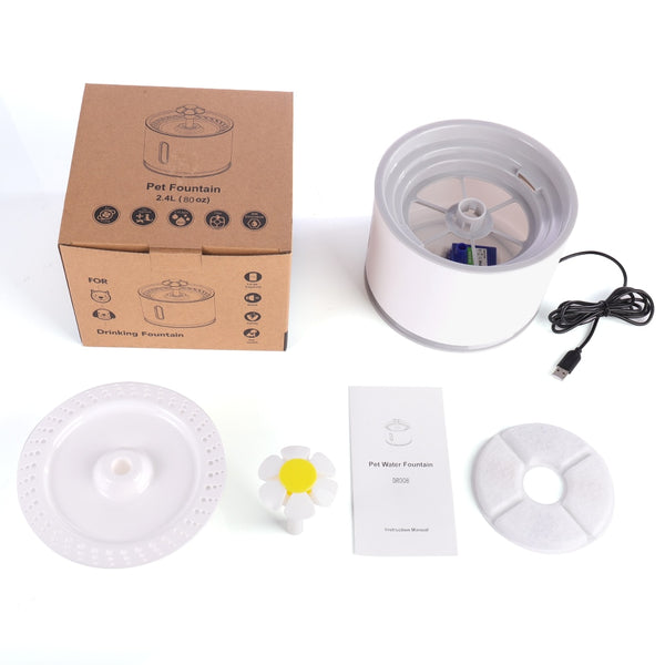 Automatic Pet Cat Water Fountain with LED Lighting 5 Pack Filters 2.4L USB Dogs Cats Mute Drinker Feeder Bowl Drinking Dispenser - tuttostyle4u