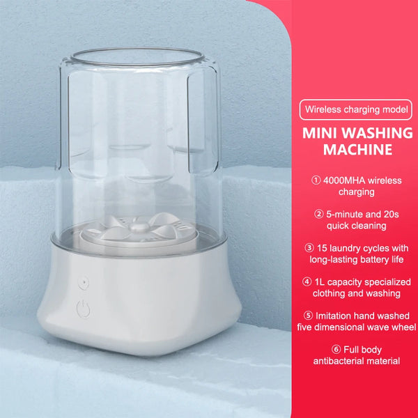 Mini Portable Wireless Washing Machine - Cordless Rechargeable Small Clothes Cleaner for Socks & Underwear Compact Cleaning Tool