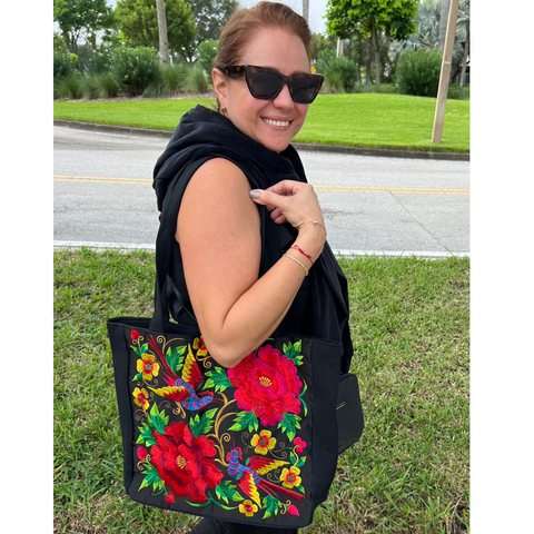 Tote Bag Flowers & Bird Embroidered Large - tuttostyle4u