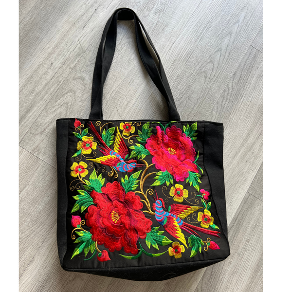 Tote Bag Flowers & Bird Embroidered Large - tuttostyle4u