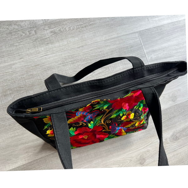 Tote Bag Flowers & Bird Embroidered Large - tuttostyle4u