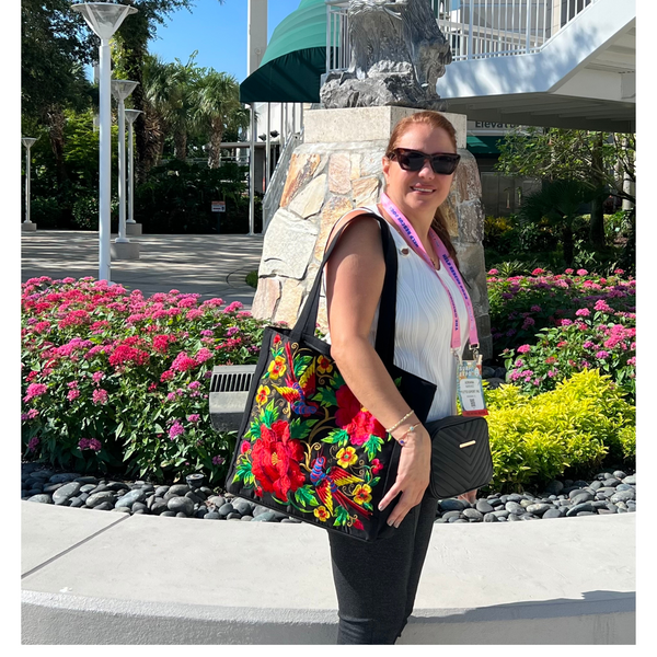 Tote Bag Flowers & Bird Embroidered Large - tuttostyle4u
