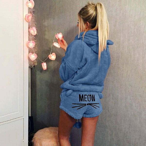 Meow Warm Sleepwear Hoodie and Short - tuttostyle4u