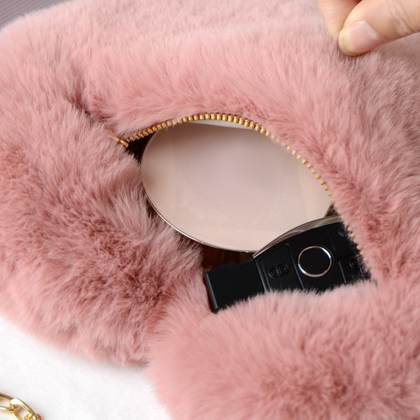 Cellphone Purse Plush Heart Shaped Crossbody Bag with Chain Cute Fluffy Shoulder Bag for Women - tuttostyle4u