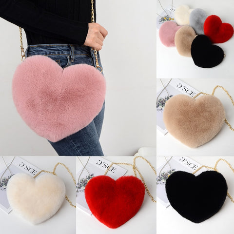 Cellphone Purse Plush Heart Shaped Crossbody Bag with Chain Cute Fluffy Shoulder Bag for Women - tuttostyle4u