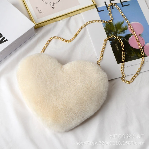 Cellphone Purse Plush Heart Shaped Crossbody Bag with Chain Cute Fluffy Shoulder Bag for Women - tuttostyle4u