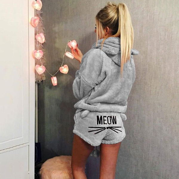 Meow Warm Sleepwear Hoodie and Short - tuttostyle4u