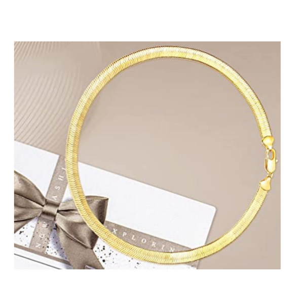 Gold Snake Chain Necklace Flat Herringbone Choker for Women 18 Inch - tuttostyle4u