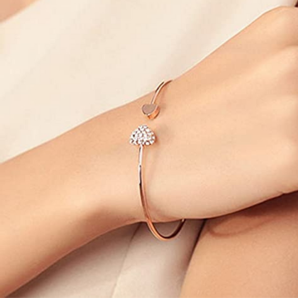 Crystal Double Heart Bow Bilezik Cuff Opening Bracelet - tuttostyle4u