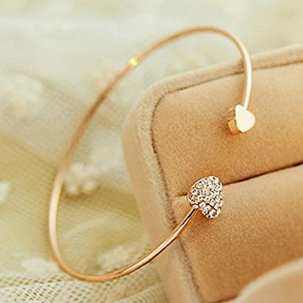 Crystal Double Heart Bow Bilezik Cuff Opening Bracelet - tuttostyle4u