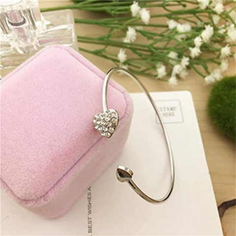 Crystal Double Heart Bow Bilezik Cuff Opening Bracelet - tuttostyle4u