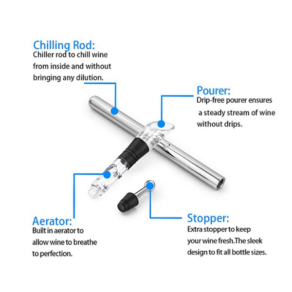 Wine Bottle Chiller Sticks with Acrylic Pourer Stainless Steel with Aerator - tuttostyle4u