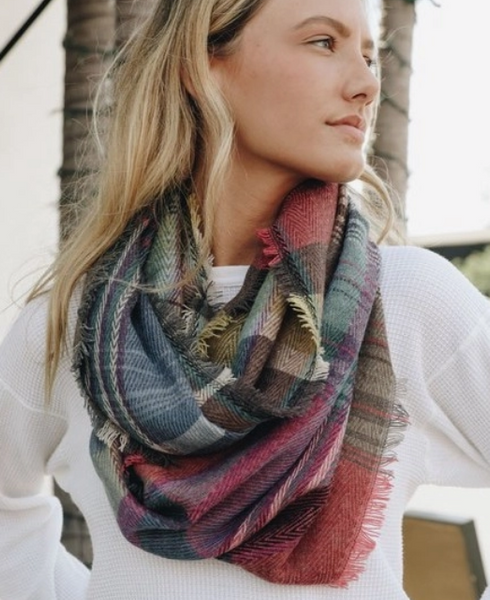 Women's Fall Winter Multicolor Plaid Scarf Fuchsia - tuttostyle4u