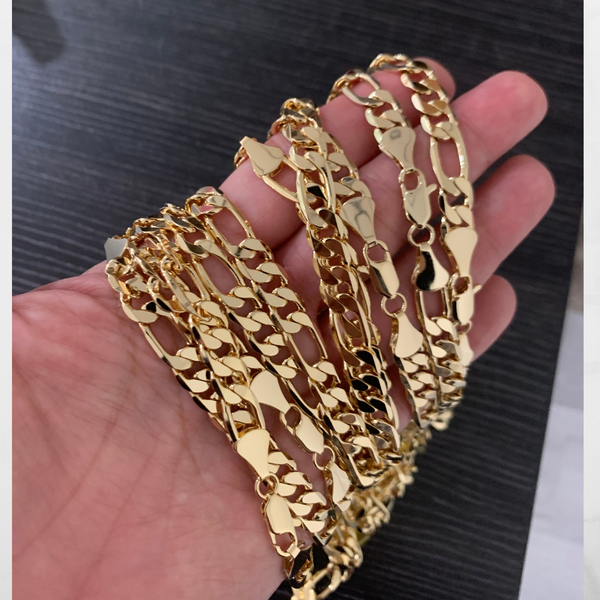 Solid 14K Gold 5mm Diamond-Cut Figaro Link Chain Necklace Unisex 24 Inch - tuttostyle4u