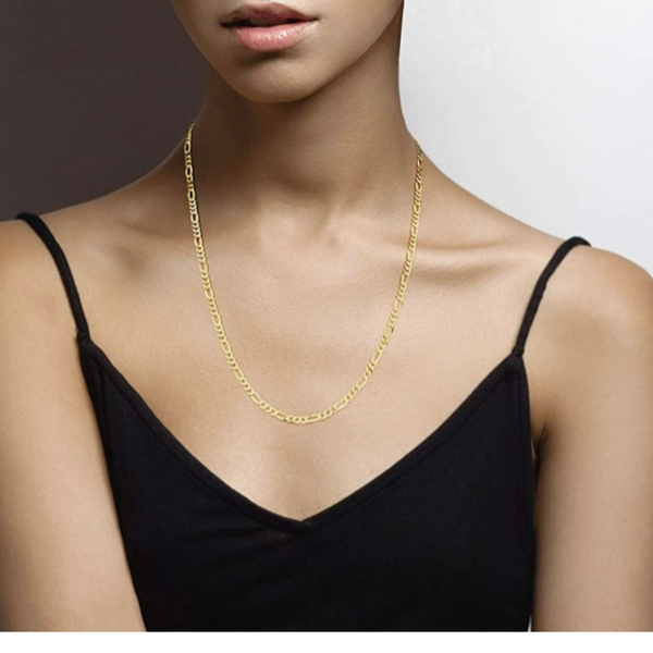 Solid 14K Gold 5mm Diamond-Cut Figaro Link Chain Necklace Unisex 24 Inch - tuttostyle4u