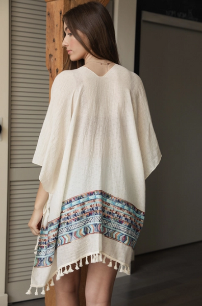 Kimono Embroidered Trim with Tassels - tuttostyle4u