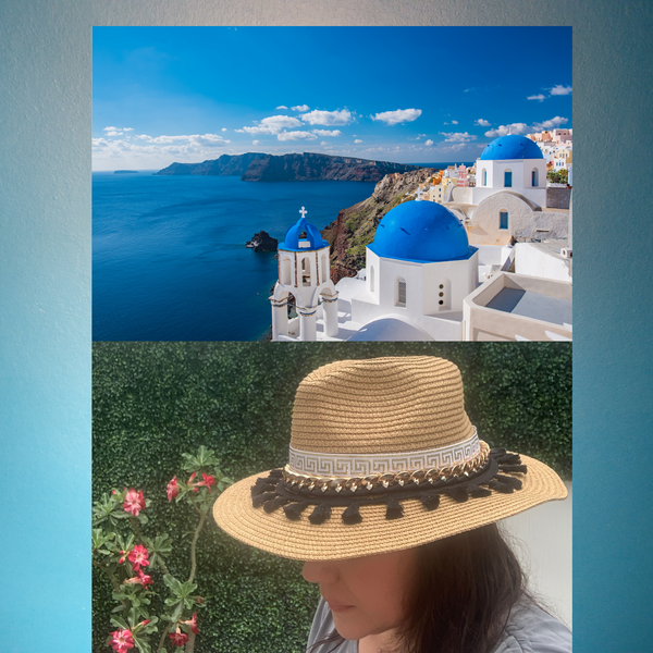 Santorini Straw Hat Handmade with tassels black - tuttostyle4u