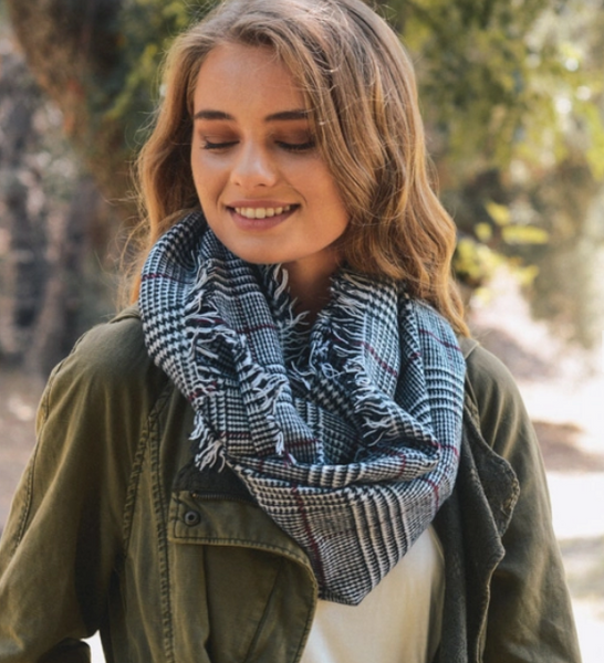 Women's Fall Winter Classic Glen Check Infinity Scarf Blk - tuttostyle4u