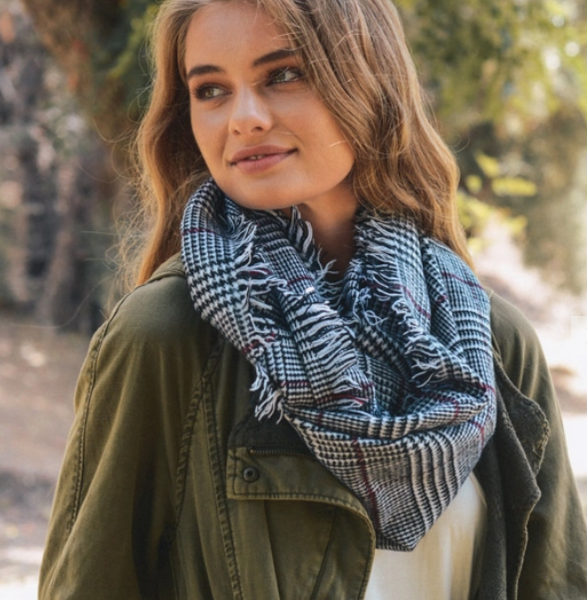 Women's Fall Winter Classic Glen Check Infinity Scarf Blk - tuttostyle4u