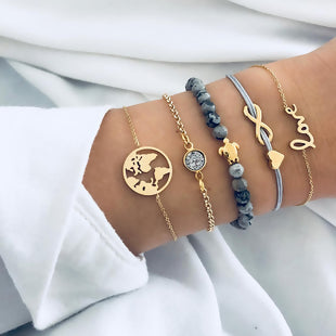 Bohemia Bracelet Set Gold Plated Gray Sea Turtle infinite love 5 pcs - tuttostyle4u