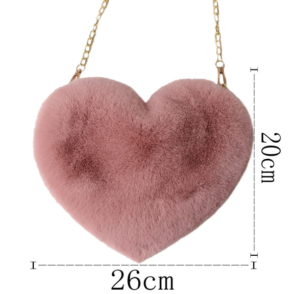 Cellphone Purse Plush Heart Shaped Crossbody Bag with Chain Cute Fluffy Shoulder Bag for Women - tuttostyle4u
