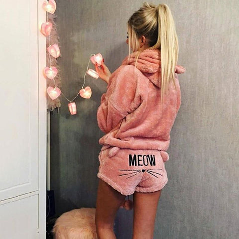Meow Warm Sleepwear Hoodie and Short - tuttostyle4u