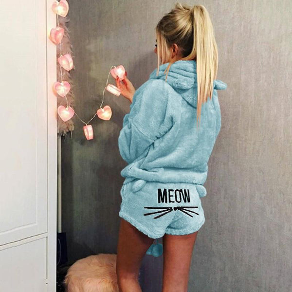 Meow Warm Sleepwear Hoodie and Short - tuttostyle4u
