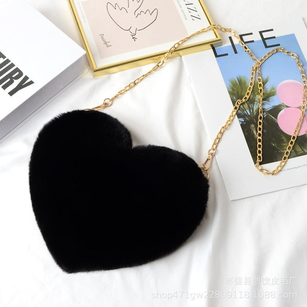 Cellphone Purse Plush Heart Shaped Crossbody Bag with Chain Cute Fluffy Shoulder Bag for Women - tuttostyle4u