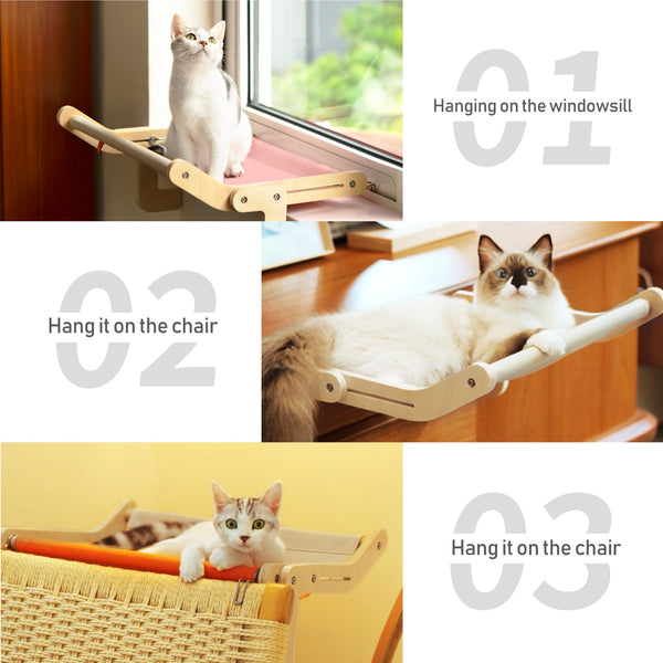 Mewoofun Sturdy Cat Window Perch Wooden Assembly Hanging Bed Cotton Canvas Easy Washable Multi-Ply Plywood Hot Selling Hammock - tuttostyle4u