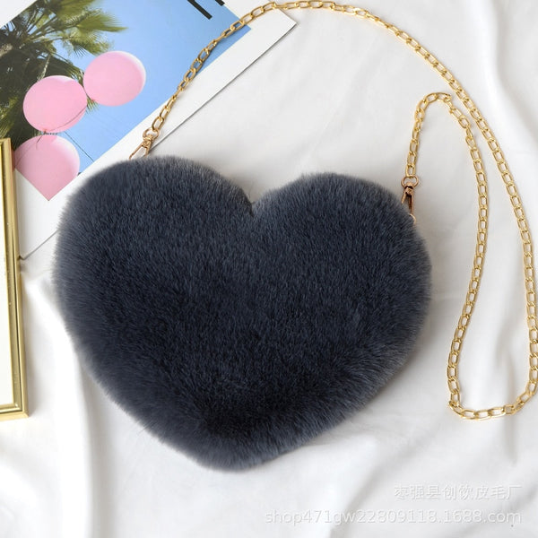 Cellphone Purse Plush Heart Shaped Crossbody Bag with Chain Cute Fluffy Shoulder Bag for Women - tuttostyle4u