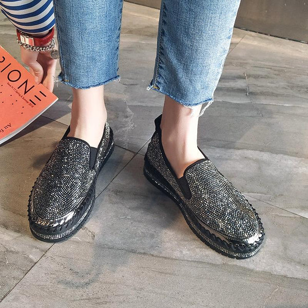 Fashion Rhinestone Plimsolls Lazy Moccasins shoes - tuttostyle4u