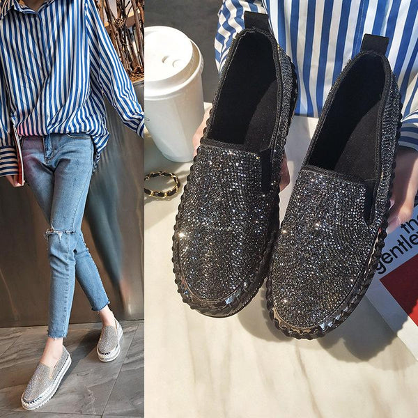 Fashion Rhinestone Plimsolls Lazy Moccasins shoes - tuttostyle4u