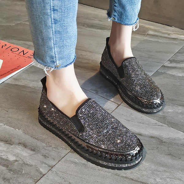 Fashion Rhinestone Plimsolls Lazy Moccasins shoes - tuttostyle4u