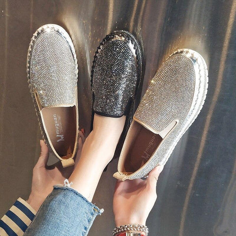 Fashion Rhinestone Plimsolls Lazy Moccasins shoes - tuttostyle4u
