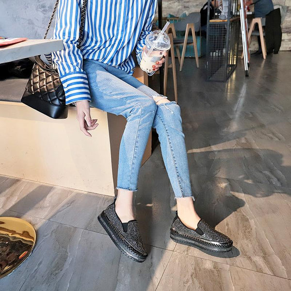 Fashion Rhinestone Plimsolls Lazy Moccasins shoes - tuttostyle4u