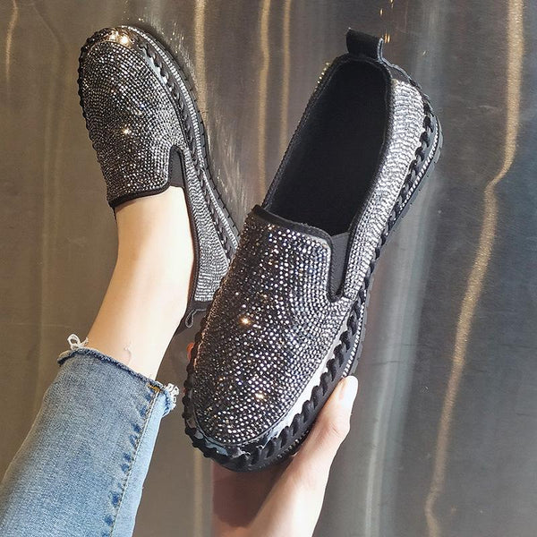 Fashion Rhinestone Plimsolls Lazy Moccasins shoes - tuttostyle4u