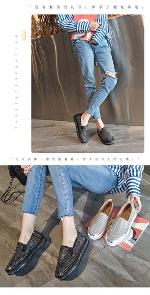 Fashion Rhinestone Plimsolls Lazy Moccasins shoes - tuttostyle4u