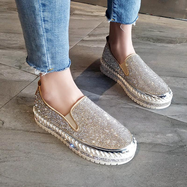 Fashion Rhinestone Plimsolls Lazy Moccasins shoes - tuttostyle4u