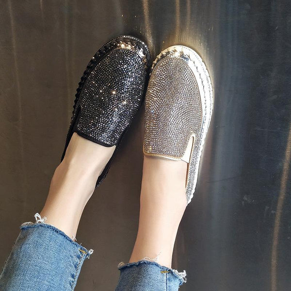 Fashion Rhinestone Plimsolls Lazy Moccasins shoes - tuttostyle4u