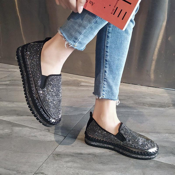 Fashion Rhinestone Plimsolls Lazy Moccasins shoes - tuttostyle4u