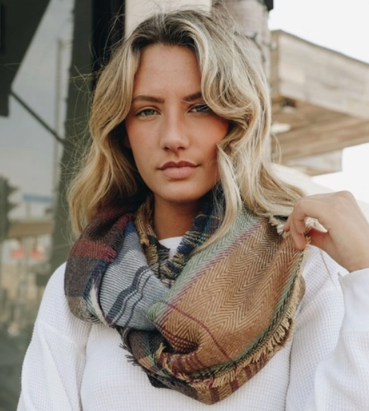 Women's Fall Winter Multicolor Plaid Scarf Fuchsia - tuttostyle4u
