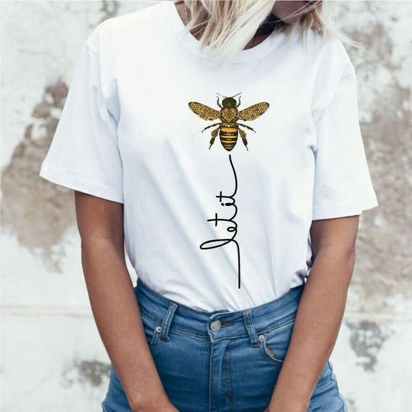 Honeybee Women T-shirt Let it Bee Graphic Short Sleeve Shirts - tuttostyle4u