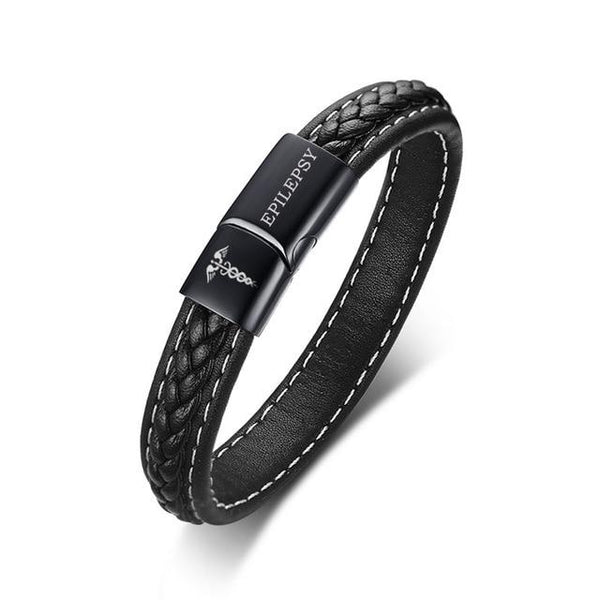 Leather TYPE 1  DIABETES Medical Alert Bracelet Black - tuttostyle4u