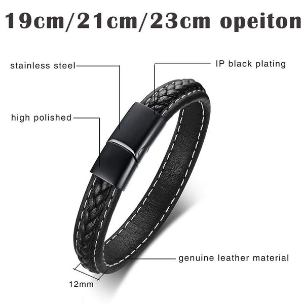Leather TYPE 1  DIABETES Medical Alert Bracelet Black - tuttostyle4u