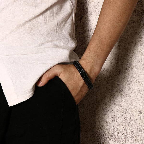 Leather TYPE 1  DIABETES Medical Alert Bracelet Black - tuttostyle4u