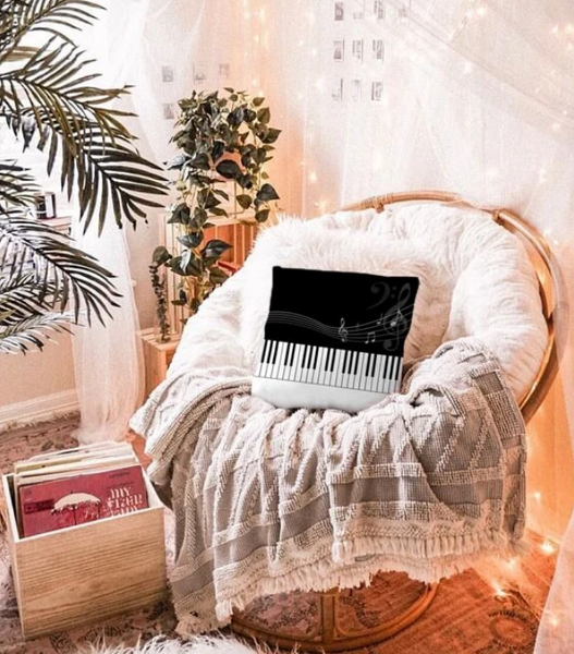 Music Note Print Cushion Cover Without Filler - tuttostyle4u