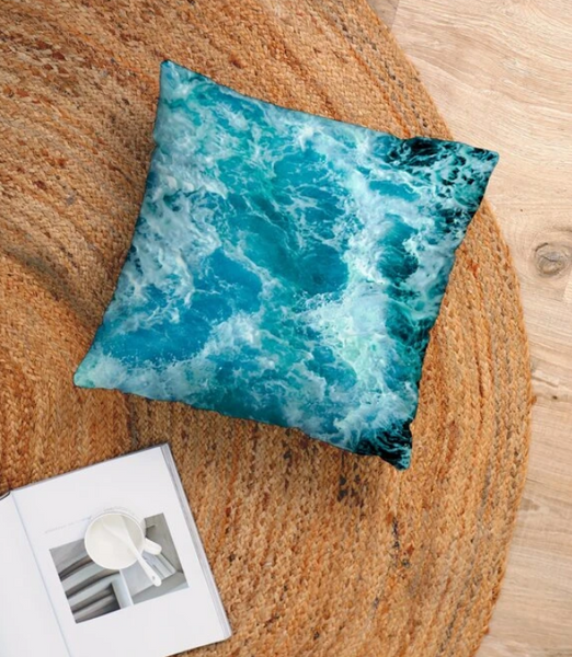 Sea Wave Print Cushion Cover Without Filler - tuttostyle4u