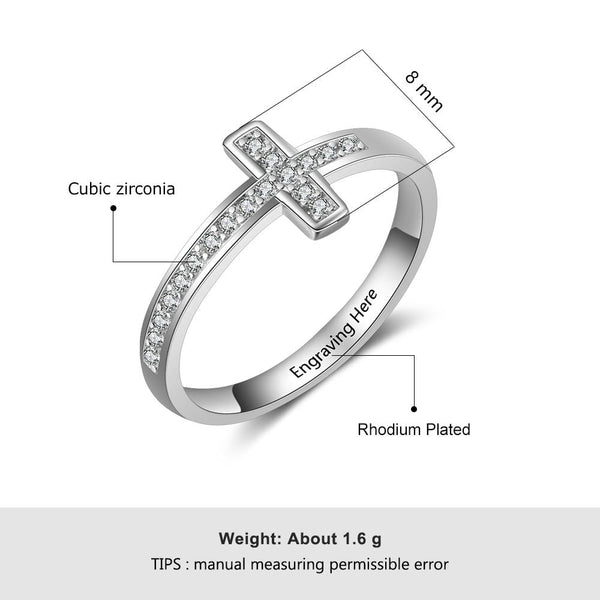 Personalized 925 Sterling Silver Zirconia Cross Rings - tuttostyle4u