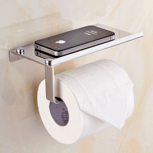 Toilet Paper Holder with Mobile Phone Storage Shelf Holders Wall Mounted Rack - tuttostyle4u