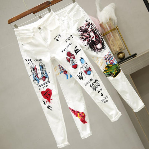 White Vintage High Waist Jeans  Women's slim Jeans Full Length - tuttostyle4u
